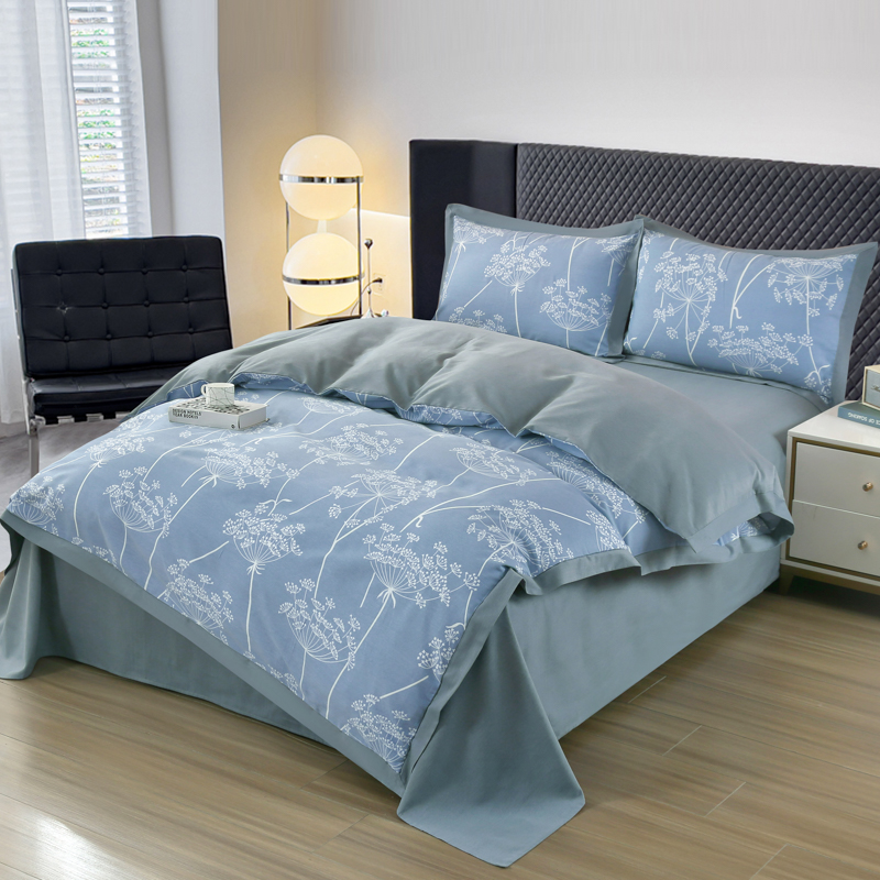 紫韵&ldquo;幽静&rdquo;加厚全棉床饰套件  单位：（套）-雾霾蓝 深蓝色 被套：200*230CM 床单：245*245CM